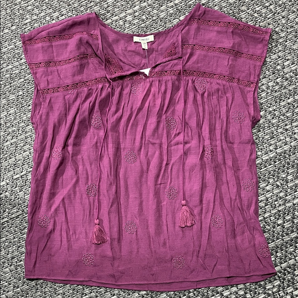 Como Blu | Purple Lightweight Cap Sleeve Blouse